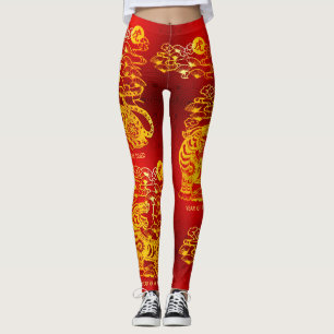 Legging Ano Novo Chinês - Lunar - Vermelho de Folha de Our