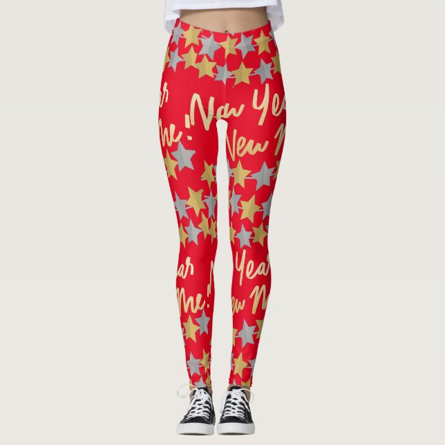 Legging Ano Novo Eu, Feliz ano novo 2022 Vermelho Festivo (Frente)