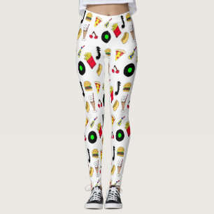 Legging Anos 50 Gráficos com Milkshakes, Hot dog Retro