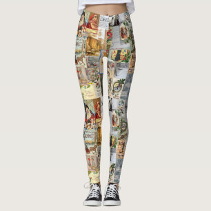 Legging Antiguidade Vitorina de Natal Ephemera Collage Art