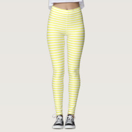 Legging Aparência de Pinstripe Horizontal Amarelo e Branco