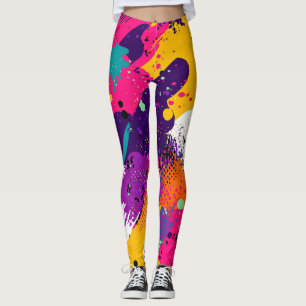 Legging Apresentação de cor abstrato no estilo de quadrinh