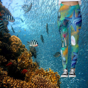 Legging Aqua Azul Azul-Azul-Cágico Moderno Oceano Marinho