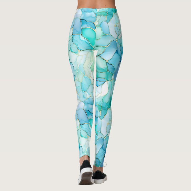 Legging Aqua Blue Marble Abstrato (Verso)