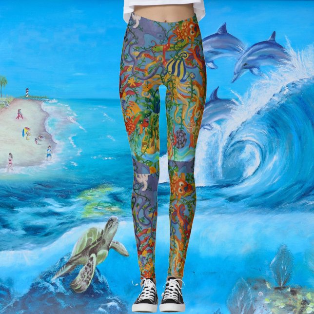 Legging Aqua Blue Sea Abstrato Art Octopus Modern Chic (Aqua Blue Sea Abstract Art Octopus Modern Chic Leggings)