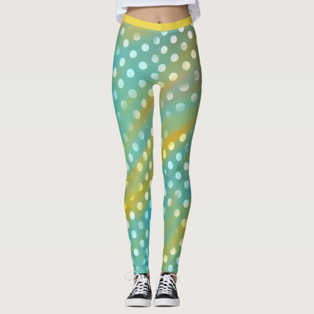 Legging Aqua e coxas amarelas com pontos brancos (Frente)