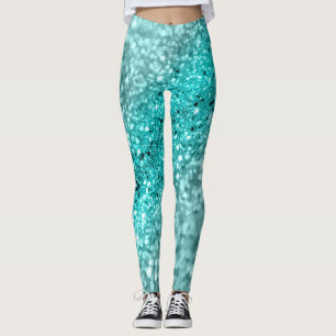 Legging Aqua Ocean Bokeh Glitter #1 (Faux Glitter) #decor