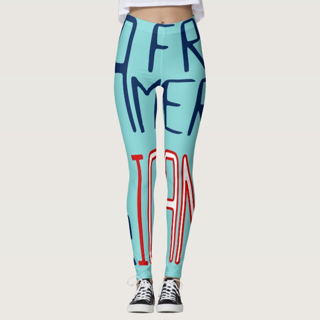 Legging Aqua Red White Blue Mulher Negra Africana American (Frente)