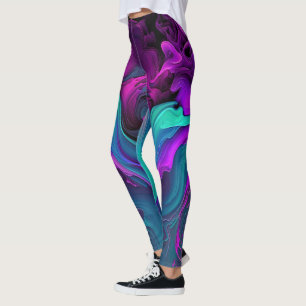 Legging Aqua roxa Turquesa Linda Abstrato Fluid Art