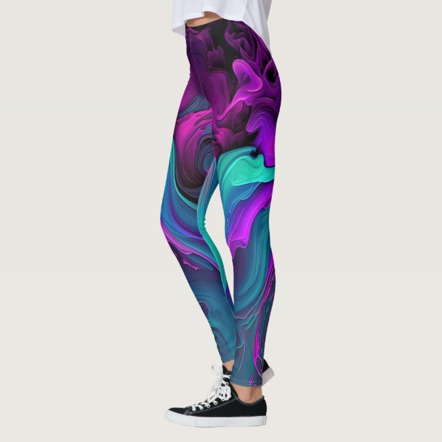 Legging Aqua roxa Turquesa Linda Abstrato Fluid Art (Esquerda)