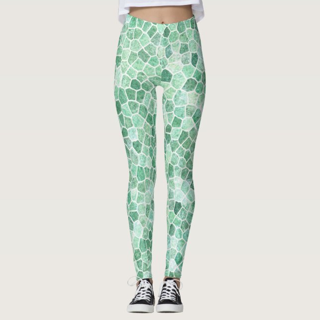 Legging Aqua Turquoise Cobbled Patchwork Terrazo (Frente)