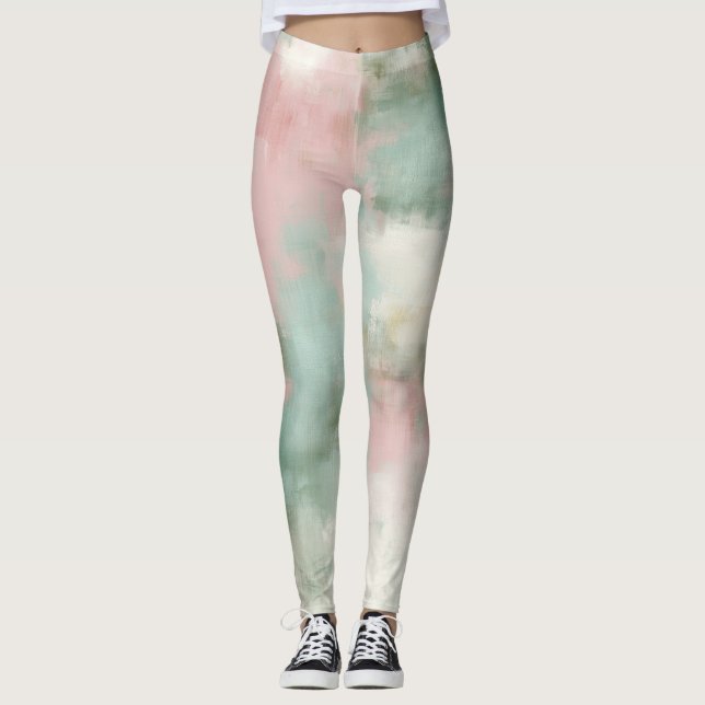 Legging Aquarela Abstrata Rosa Suave (Frente)