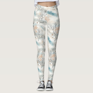 Legging Aquarela Costeira Coral & Ondas de Conchas (1)