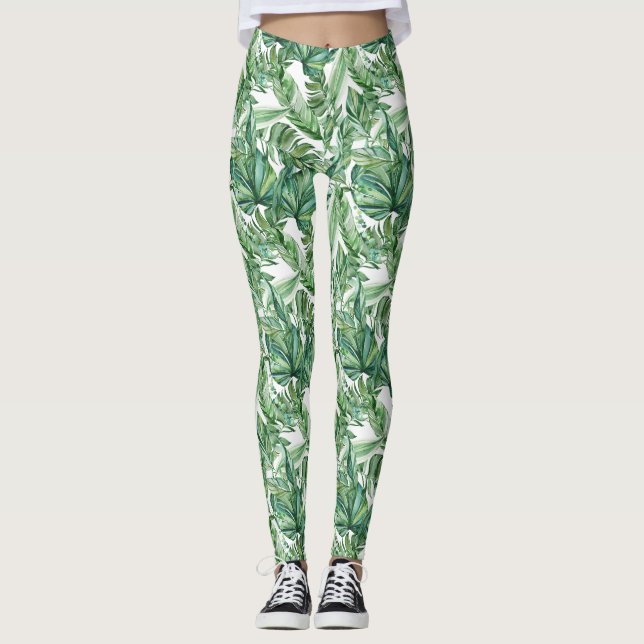 Legging Aquarela de Folhas Tropicais (Frente)