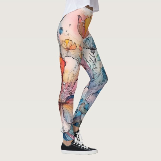 Legging Aquarela de Padrão de Flor (Direita)