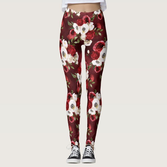 Legging Aquarela Floral Borgonha (Frente)