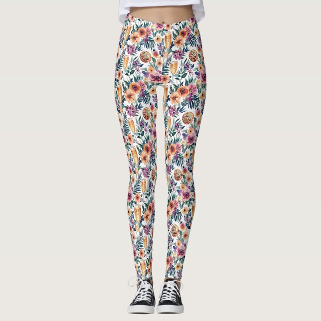 Legging Aquarela Floral Colorida com Champanhe (Frente)