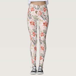 Legging Aquarela Flores De Inverno Holly Berries Patternad