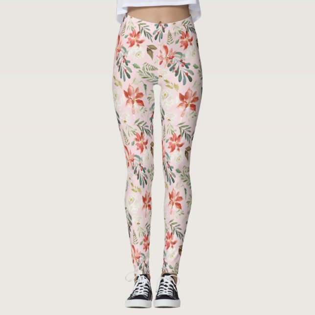 Legging Aquarela Flores De Inverno Holly Berries Patternad (Frente)