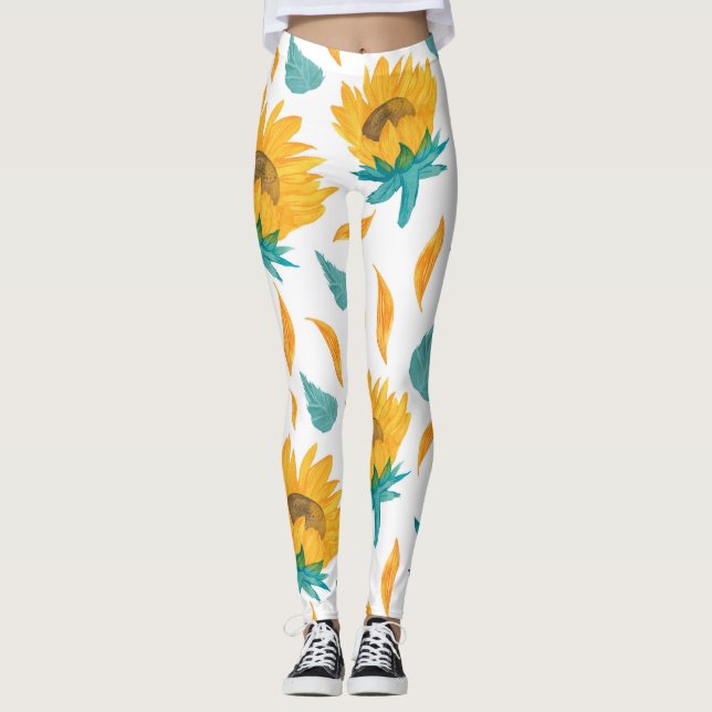Legging Aquarela Girassóis: Impressão de Verão (Frente)