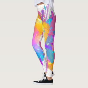 Legging Aquarela Óleo Pintura Arco-íris cores canvas Pince