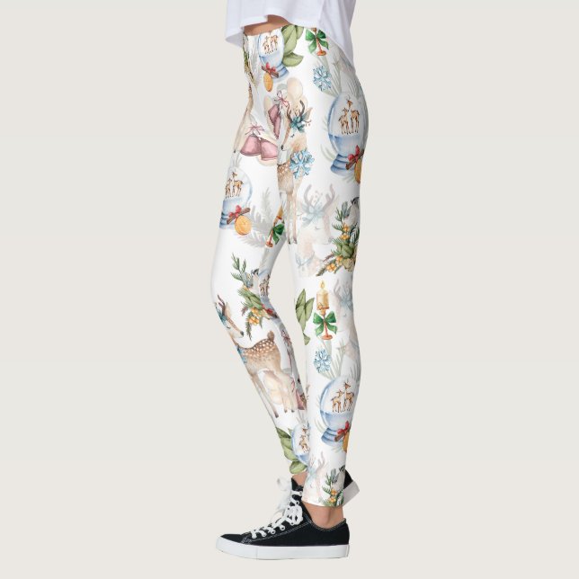 Legging Aquarela, veado e pássaro de inverno (Esquerda)