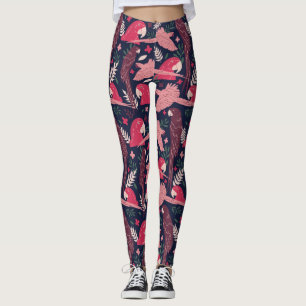 Legging Ara Parrot Red Pink Desenhando Padrão de Licença T
