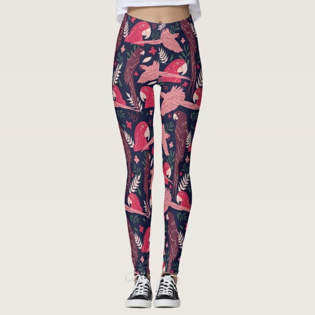 Legging Ara Parrot Red Pink Desenhando Padrão de Licença T (Frente)