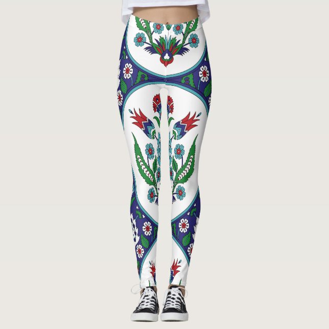 Legging Arábica turca, flores de tulipa, padrão perfeito. (Frente)