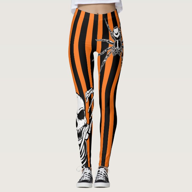 Legging Aranha-De-Esqueleto De Halloween Preta (Frente)