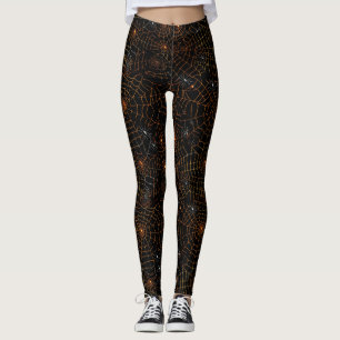 Legging Aranha-do-Dia-das-bruxas Negra Laranja Branco