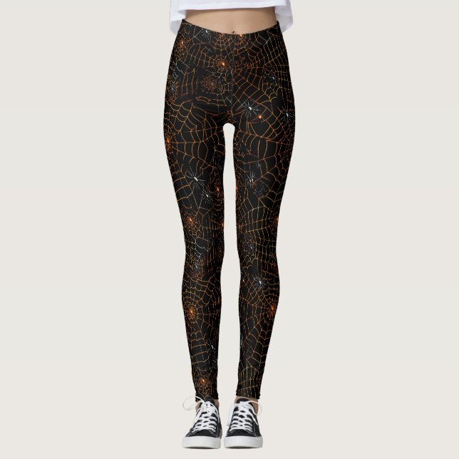 Legging Aranha-do-Dia-das-bruxas Negra Laranja Branco (Frente)