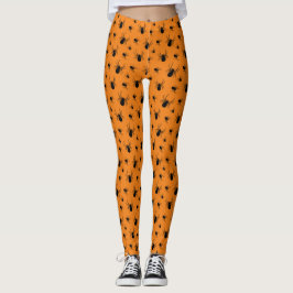 Legging Aranha padrão de Halloween Preto e Laranja