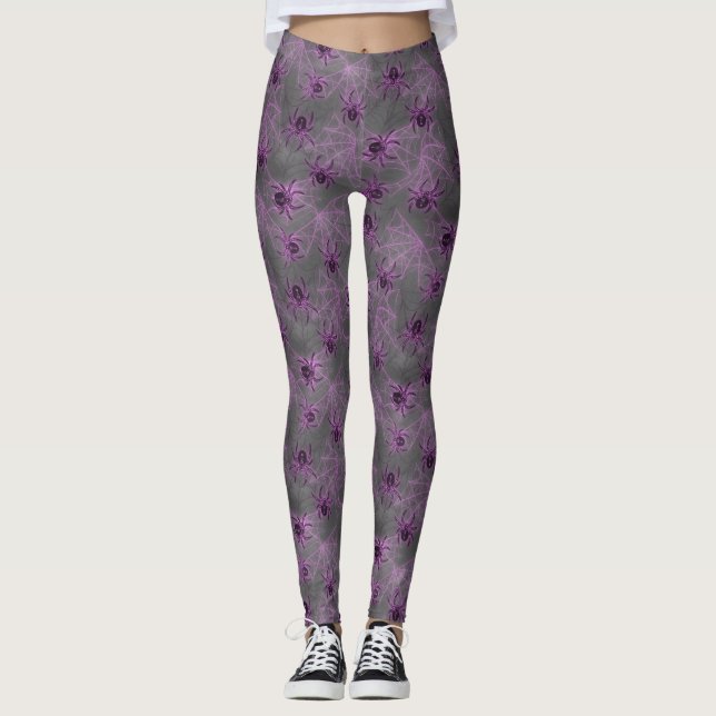 Legging Aranhas brilhantes roxas - Aracnídeo místico (Frente)