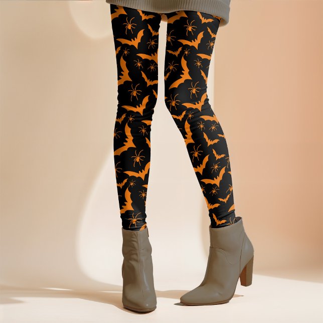 Legging Aranhas do Halloween Bats Espantam Laranja-Frio-Fr (Criador carregado)
