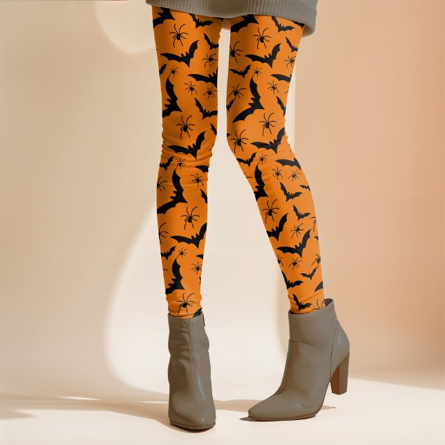 Legging Aranhas do Halloween Bats Espantam Laranja-Frio-Fr (Criador carregado)