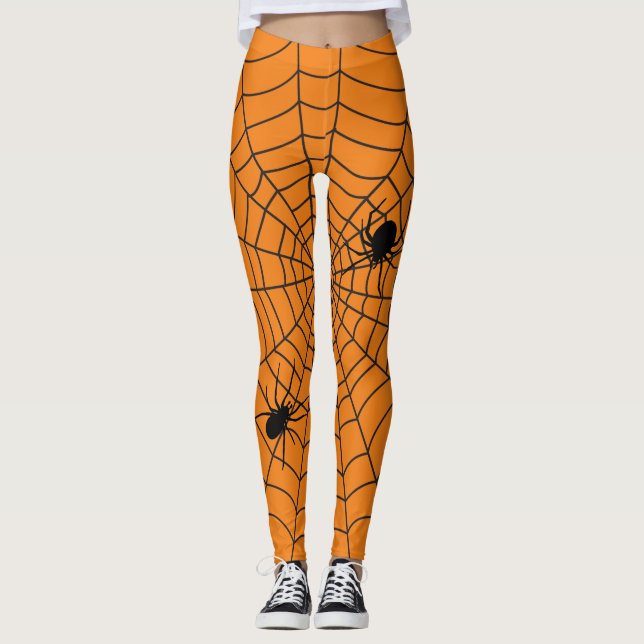 Legging Aranhas Halloween no Cobweb Orange Black (Frente)