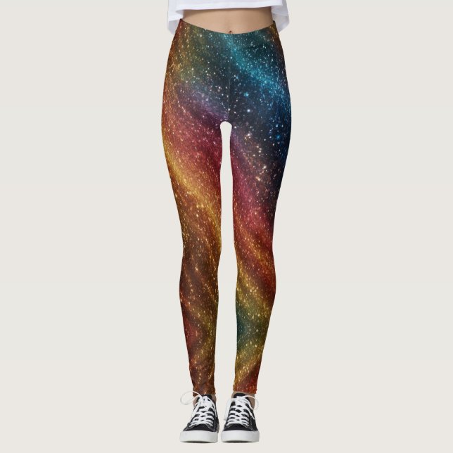 Legging Arco-íris Cósmico Brilho Iridescente (Frente)