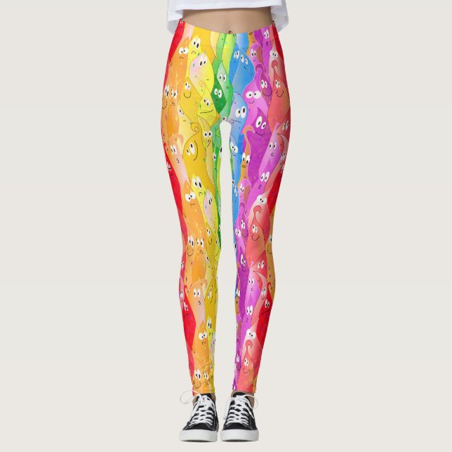 Legging Arco-Íris Emotando Monstros Cutes de Blob em Cores (Frente)