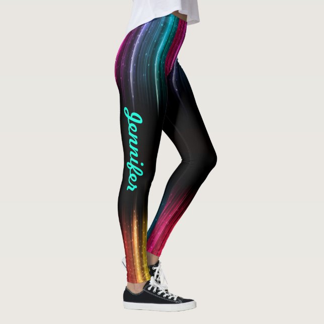 Legging Arco-Íris Legga seu nome Calças de Exercício Mulhe (Direita)