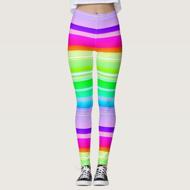 Legging Arco-íris multicolorido vibrante brilhante listrad (Frente)