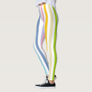 Legging Arco-íris Pastel vertical e listras brancas
