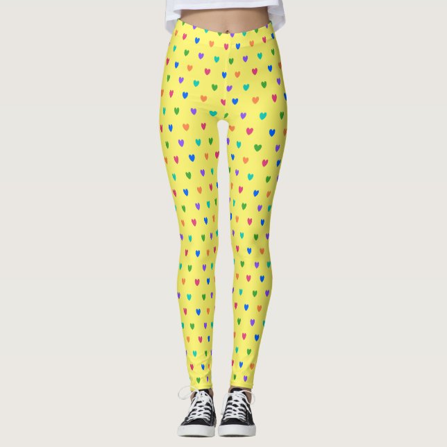 Legging Arco-íris polca corações em amarelo (Frente)