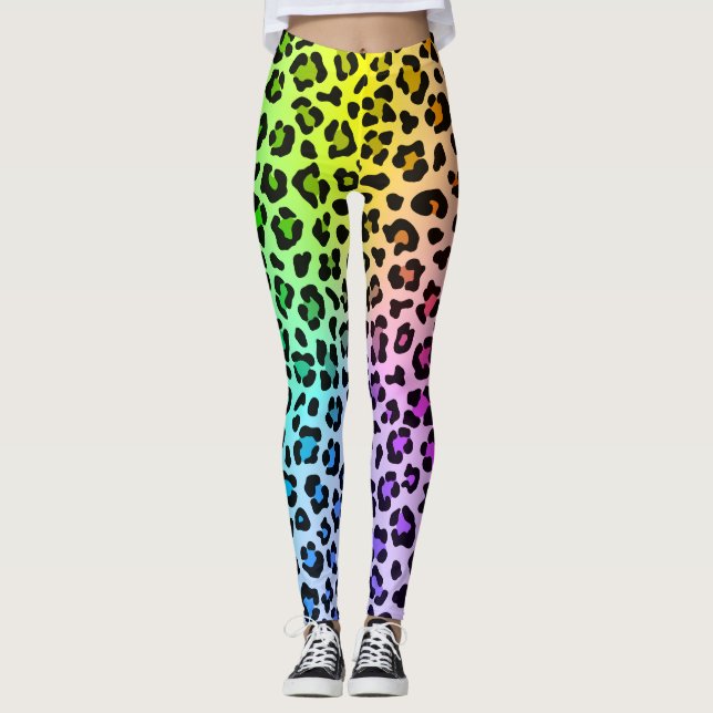 Legging Arco-Íris Suave e Belo Animal Leopardo (Frente)