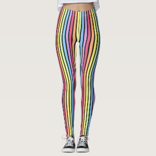 Legging Arco-íris Vertical Stripes Pastel Preto