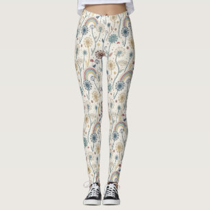 Legging Arco-Íris Whimsical e Dandeliões Botânicos (2)