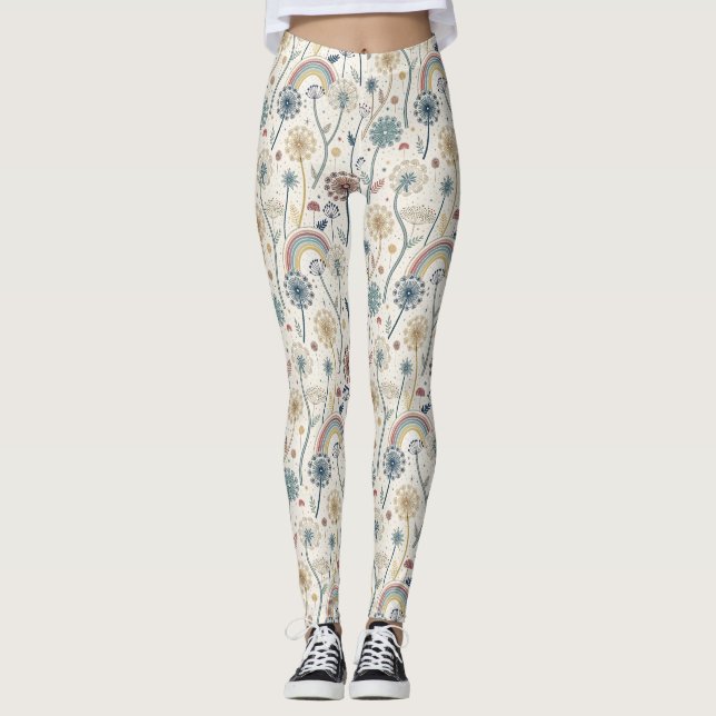 Legging Arco-Íris Whimsical e Dandeliões Botânicos (2) (Frente)