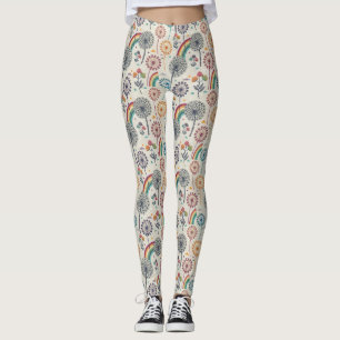Legging Arco-Íris Whimsical e Dandelions Botânicos