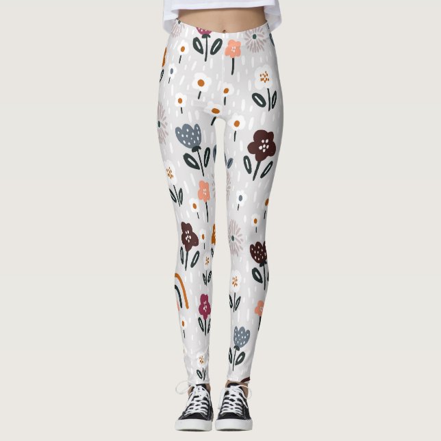 Legging Arcos-Chuva Florais: Textura Sem Costura Desenhada (Frente)