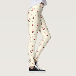 Legging Arcos e cerejas rosadas e bonitas em Creme